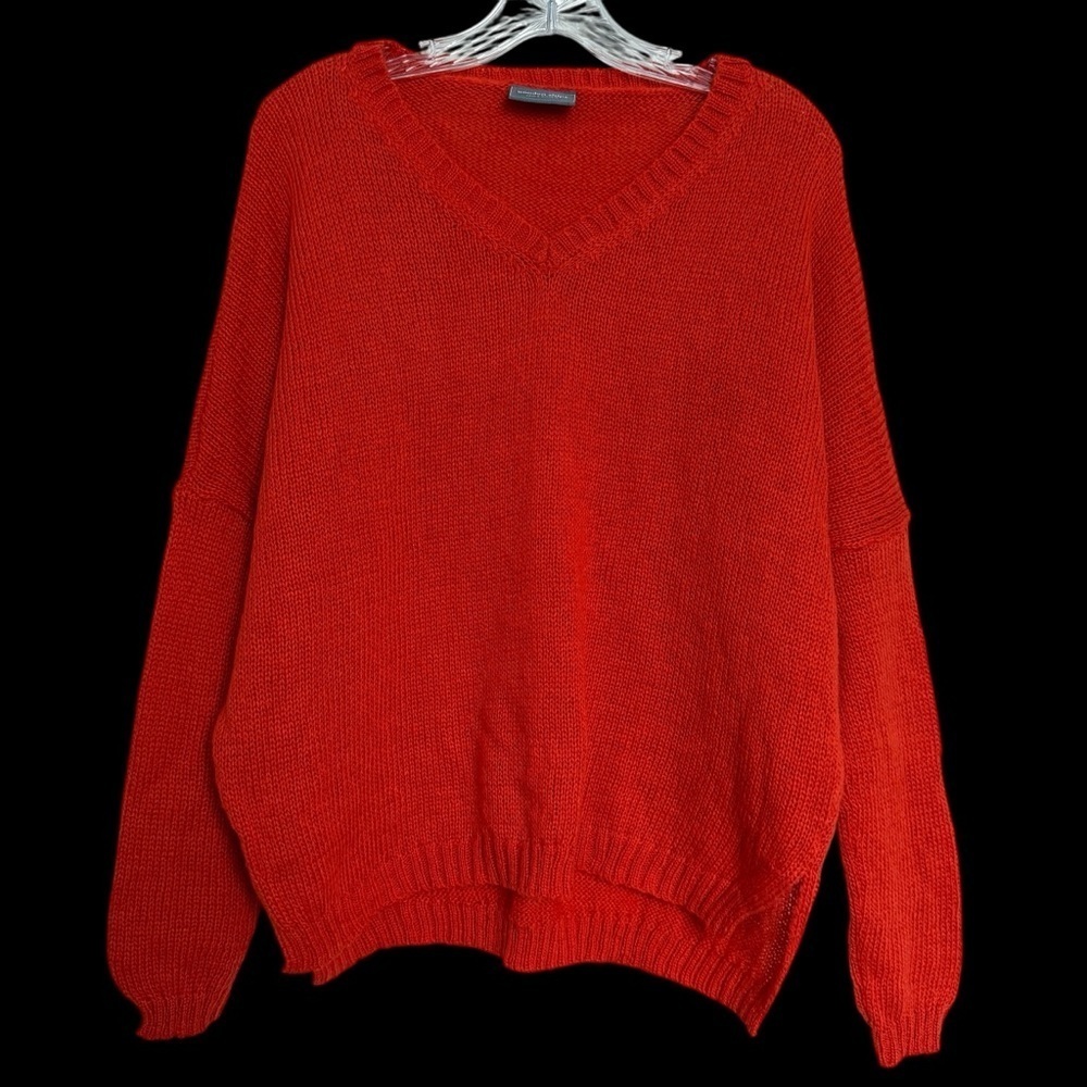 Wooden Ships Rust Orange Mohair Wool Knit Sweater Size S/M Preppy V Neck Boho